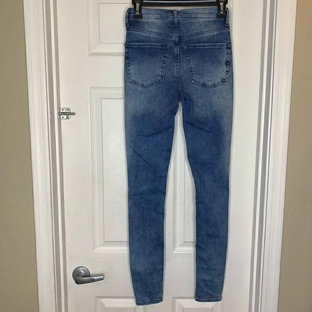 Free People High Rise Skinny Distressed Jeans